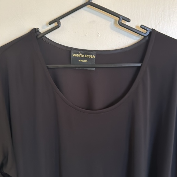 Vanita Rosa Atelier Black Flowy Top with Black Sequined Long Sleeves-Size Large - Picture 5 of 8